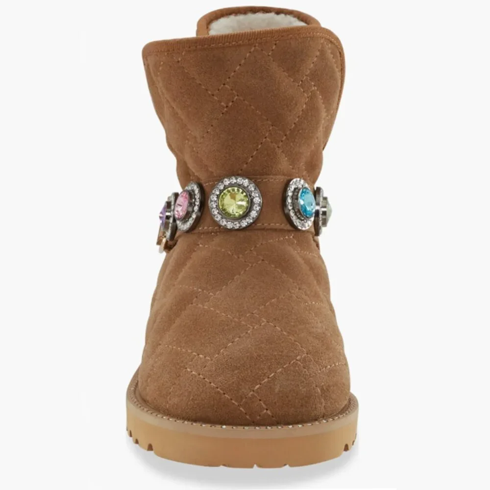 NEW Kurt Geiger London Kids Mini Orson Tan Suede Ankle Strap Embellished Bootie
